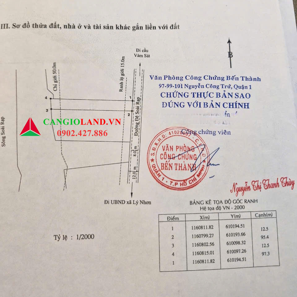 Đất mặt tiền đường Dương Văn Hạnh, mặt sông Soài Rạp, xã Lý Nhơn, diện tích 1203.4 m2