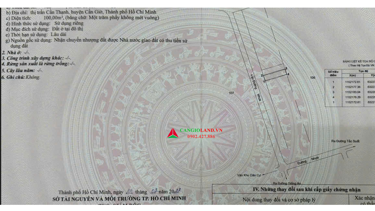 Bán đất mặt tiền đường số 2 khu dân cư Giồng Ao, Cần Thạnh, diện tích 100m2